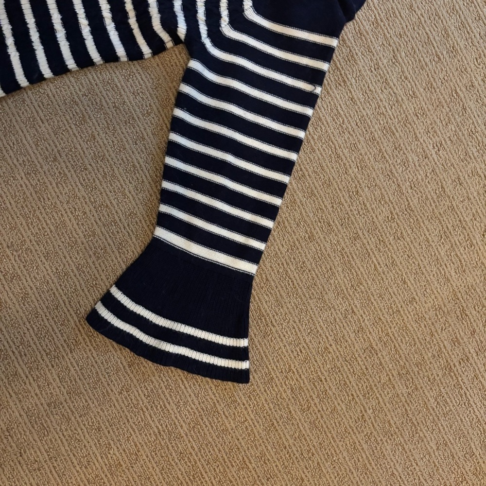 Talbots Navy and White Striped Long Sleeve Cable Knit Sweater Dress - Picture 7 of 8
